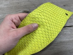 Détail peau de cuir de poisson jaune mat Tilapia bijoux accessoire maroquinerie cuirenstock