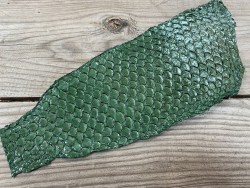 Peau de cuir de poisson tilapia vert glossy maroquinerie accessoire bijoux Cuir en stock