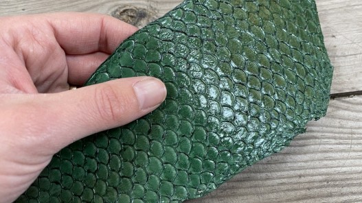 Peau de cuir de poisson tilapia vert glossy maroquinerie accessoire bijoux Cuir en Stock