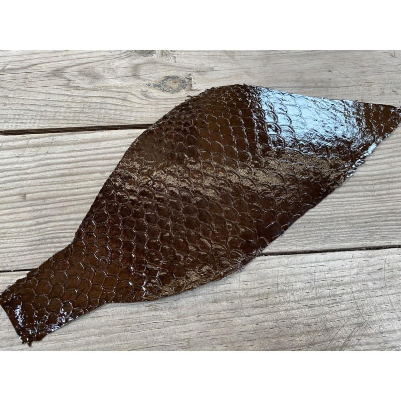 Peau de cuir de poisson tilapia brun foncé glossy Cuir en Stock