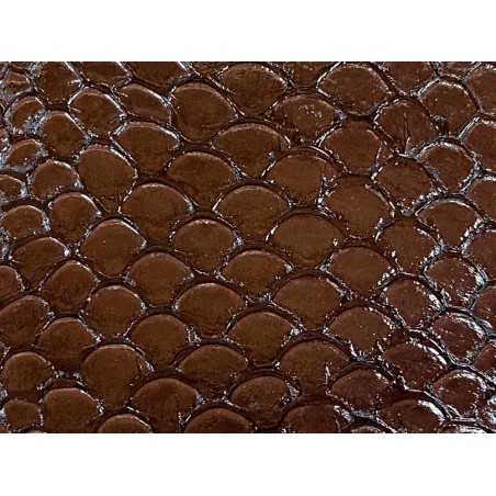 Écailles cuir de poisson tilapia marron glossy Cuir en stock