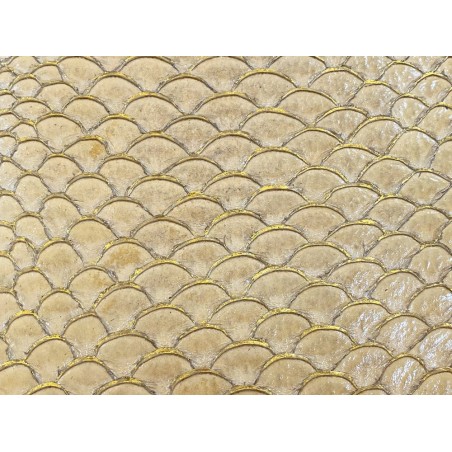 Détail écailles cuir de poisson tilapia beige glossy doré bijoux accessoire maroquinerie Cuir en Stock