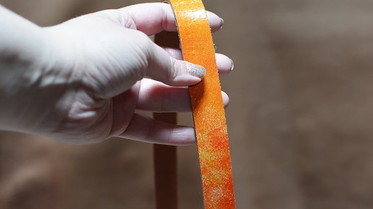 Bande lanière de cuir orange craquelé - Double croupon - Cuirenstock