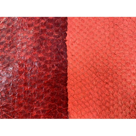 Duo peaux cuir poisson - détail écailles - Perche du Nil - rouge orangé - Cuir en Stock