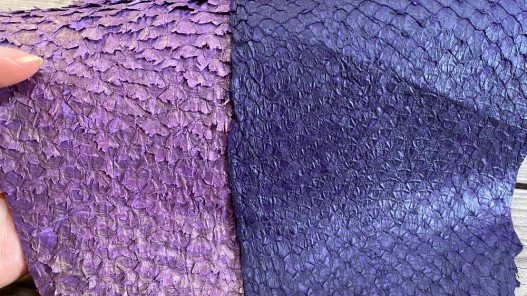 Duo peaux - cuir de poisson - peaux exotique - vente en lot - Violet rose - Bijou accessoire maroquinerie - Cuir en stock