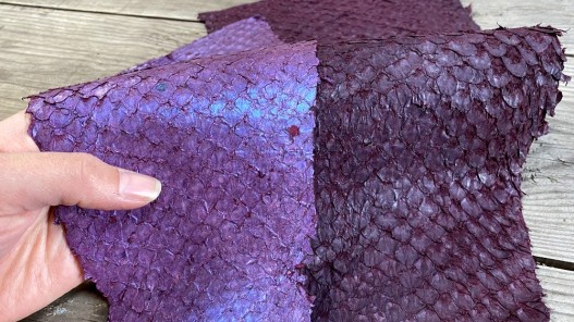 Duo peaux - cuir de poisson - peaux exotique - vente en lot - Violet rose - Bijou accessoire maroquinerie - Cuirenstock