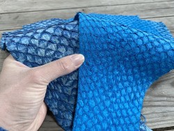 Lot de peaux - cuir de poisson - Perche du Nil - camaïeu de bleu - bijou accessoire maroquinerie - Cuir en stock