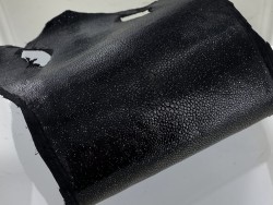 Détail perle - peau cuir galuchat - noir pailleté - grain poli - luxe exotique - Cuir en Stock