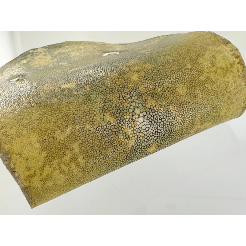 Détail grain de peau de galuchat - perle centrale - jaune nuancé - cuir exotique - Cuir en Stock