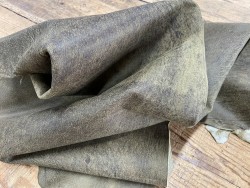 Souplesse peau de cuir de chèvre vieilli vert kaki nuancé - maroquinerie - Cuirenstock