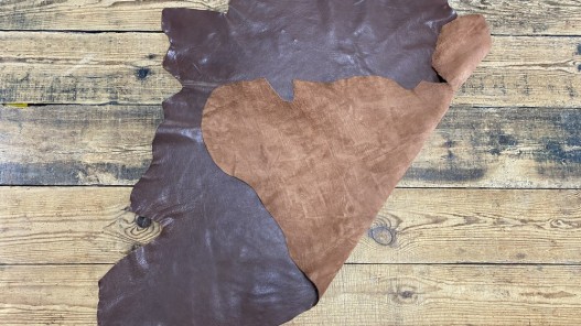 Recto verso peau de cuir de buffle marron - maroquinerie - cuir en stock