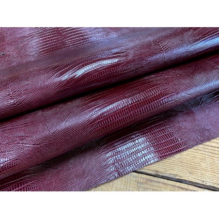 Demi peau de cuir de veau grain façon lézard bordeaux - maroquinerie - cuirenstock