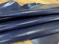 Demi peau de cuir de vachette grain façon serpent - bleu - maroquinerie - Cuirenstock