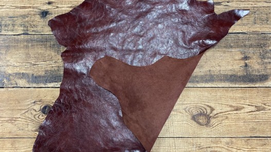 Recto verso cuir de buffle brun rouge - maroquinerie - cuir en stock