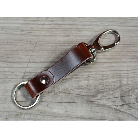 Porte clés en cuir marron finition pullup - mousqueton - Cuir en Stock