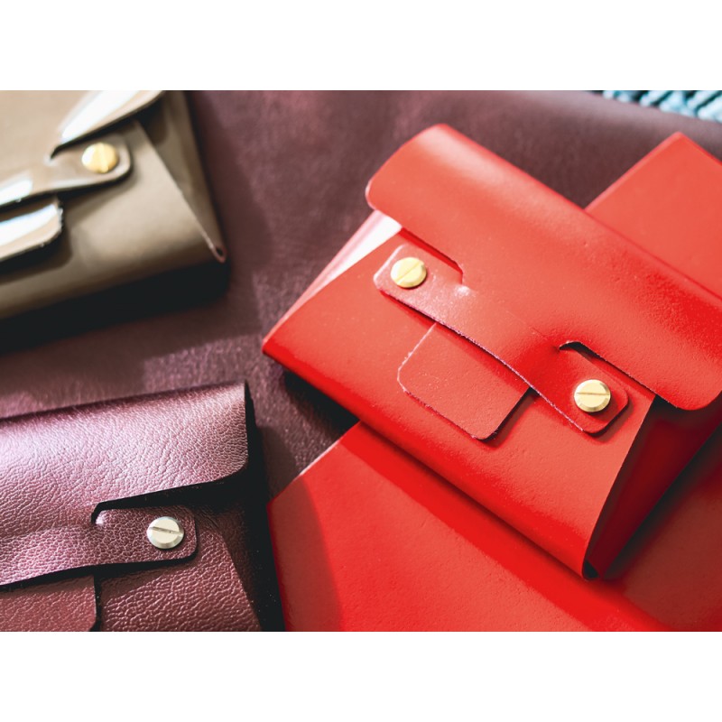 Porte-cartes cuir upcyclé brique