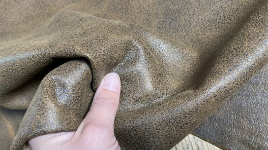 Peau de cuir de mouton - effet vieilli brun - maroquinerie - Cuir en stock
