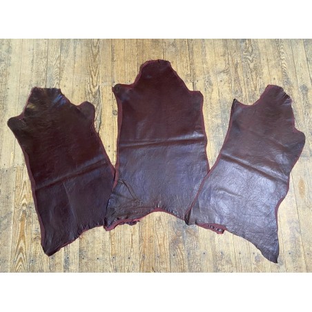 Lot de 3 peaux de cuir stretch identiques - bordeaux - Cuir en stock