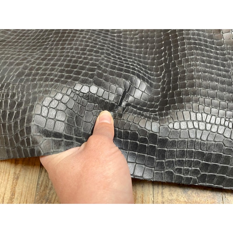 Baskets Zelli Italia Luca En Cuir De Veau Effet Crocodile Noir - Fabriqué En Italie - Neuf Avec Boîte