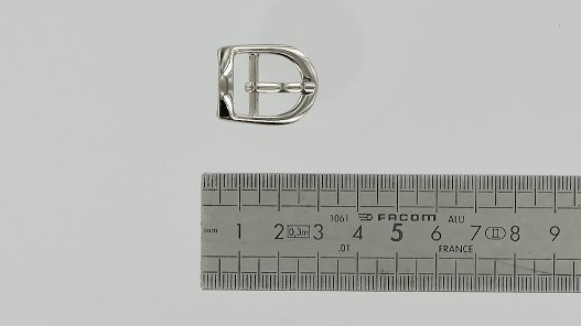 Boucle de ceinture bombée - double axe - nickelé 15 mm - cuir en stock