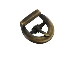 Petite boucle de ceinture ronde laiton vieilli 15 mm - double axe - Cuir en stock