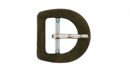 Boucle de ceinture demi ronde gainée en velours kaki 20 mm - Cuir en Stock
