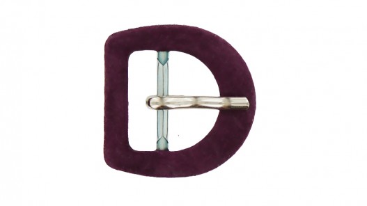 Boucle de ceinture demi ronde gainée en velours prune 20 mm - Cuir en Stock