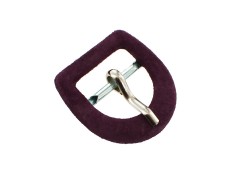 Boucle de ceinture demi ronde gainée en velours prune 20 mm - Cuir en stock