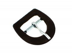Boucle de ceinture demi ronde gainée en velours brun 25 mm - Cuir en stock