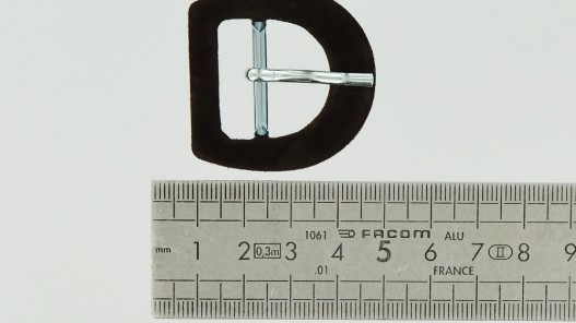 Boucle de ceinture demi ronde gainée en velours brun 25 mm - cuir en stock