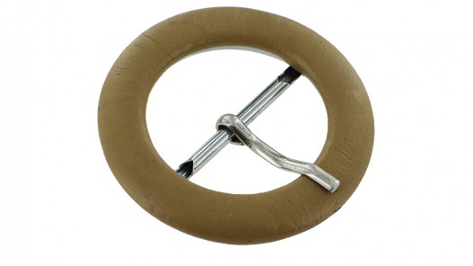 Boucle de ceinture ronde gainée en cuir beige 30 mm - Cuir en stock