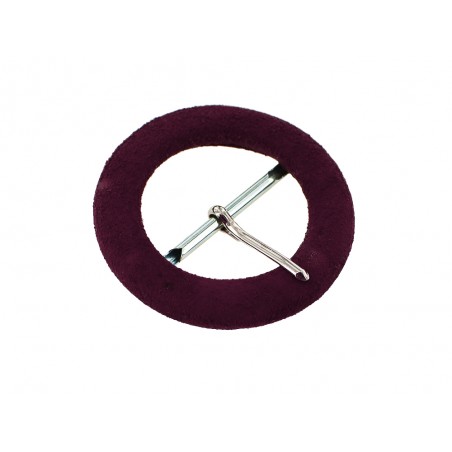 Boucle de ceinture ronde gainée en velours prune 30 mm - Cuir en stock