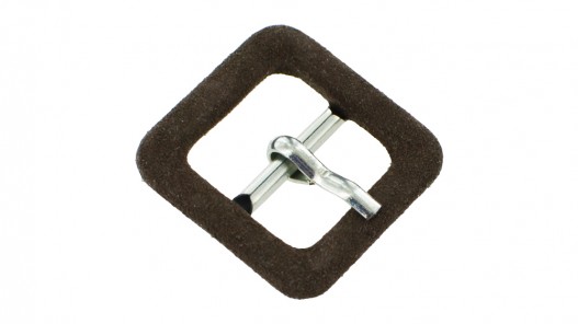 Boucle carrée gainée en velours marron 18 mm - Cuir en stock