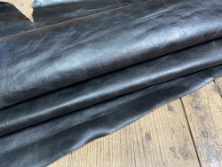 Grand morceau de cuir ciré vachette noir - maroquinerie - Cuirenstock