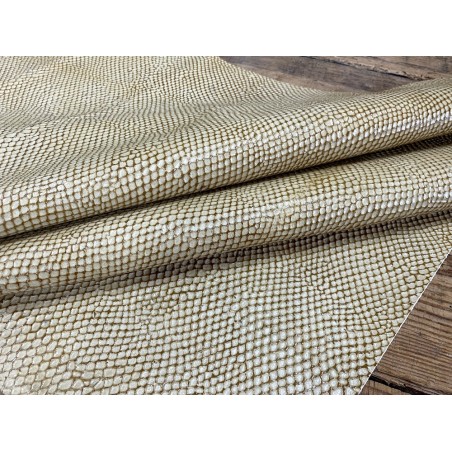 Demi-peau de veau grain façon écailles de poisson - Jaune ocre - Cuir en Stock