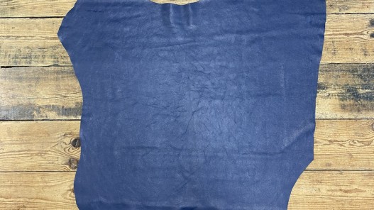 Croûte de veau velours finition effet craquelé - Bleu marine - maroquinerie - Cuir en Stock