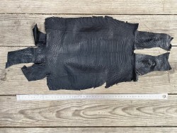 Peau de cuir de lézard à grandes écailles 2ème choix - Noir mat - Cuir en stock