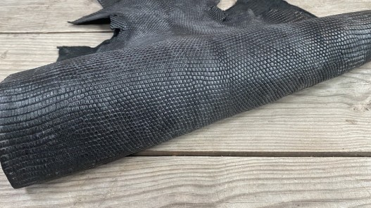 Grande peau de cuir de lézard - Gris anthracite mat - Cuir en Stock