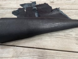 Grande peau de cuir de lézard à grandes écailles - Noir mat - Cuir en Stock