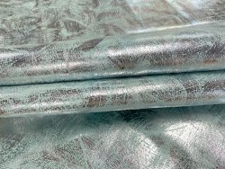 Demi peau de veau bleu turquoise métallisé argent - maroquinerie - Cuir en Stock