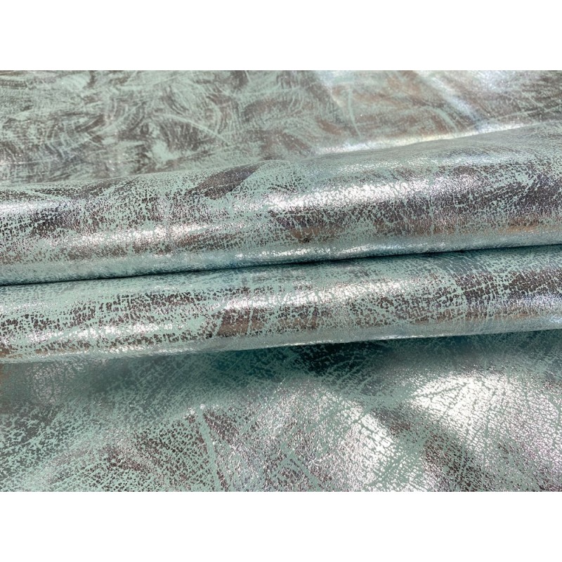 Demi peau de veau bleu turquoise métallisé argent - maroquinerie - Cuir en Stock
