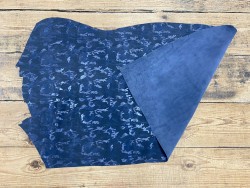 Peau de veau velours bleu nuit grain façon camouflage - maroquinerie - cuirenstock
