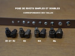 Différents jeux de pose - matrice - pose d'accessoires - rivets - pince presse d'établi - Cuir en stock