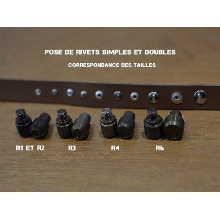 Différents jeux de pose - matrice - pose d'accessoires - rivets - pince presse d'établi - Cuir en stock