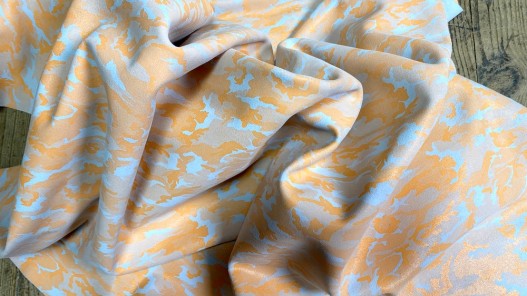 Demi peau de veau velours grain façon camouflage orange - Cuirenstock