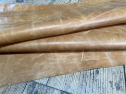 Grand morceau de cuir de veau ciré brun beige - maroquinerie ameublement - Cuirenstock