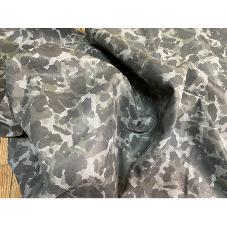 Demi peau de veau velours grain façon camouflage vert kaki - Cuir en Stock