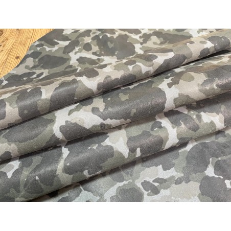 Demi peau de veau velours grain façon camouflage vert kaki - Cuir en Stock