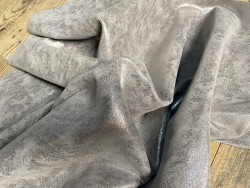 Peau de veau velours gris taupe métallisé pailleté argent - maroquinerie - Cuir en Stock