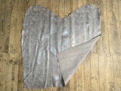 Peau de veau velours gris taupe métallisé pailleté argent - maroquinerie - Cuir en stock